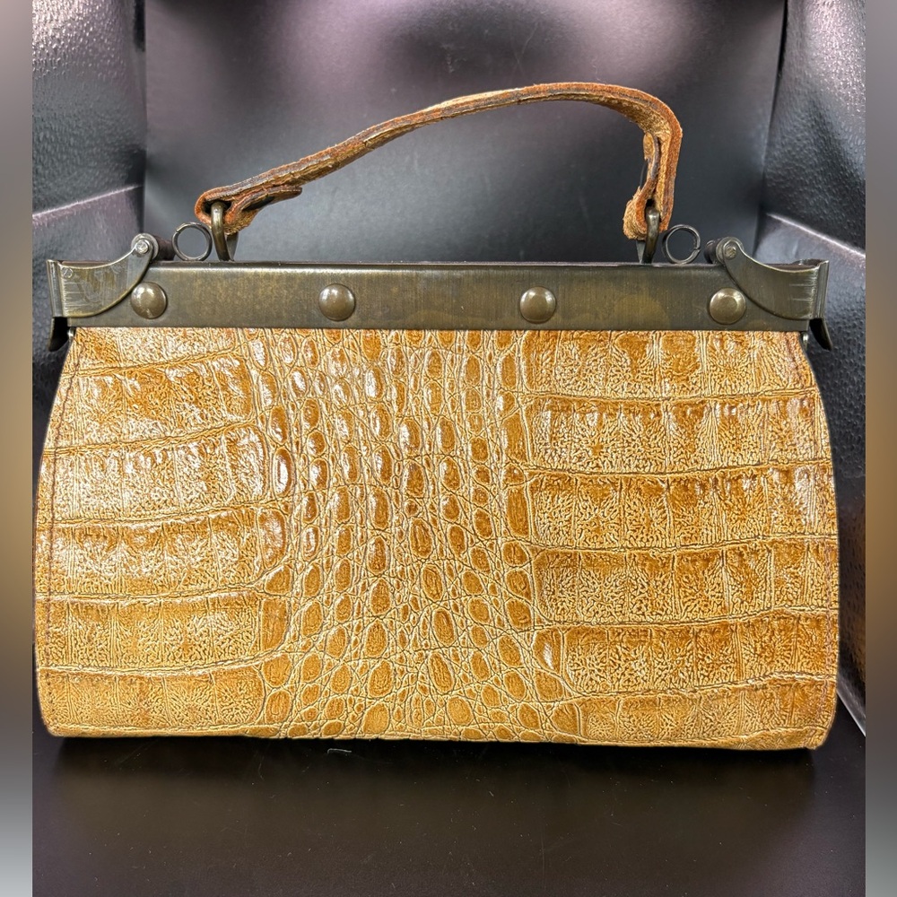 Vintage Amelia Berko Tan Crocodile Leather Satchel ITALY